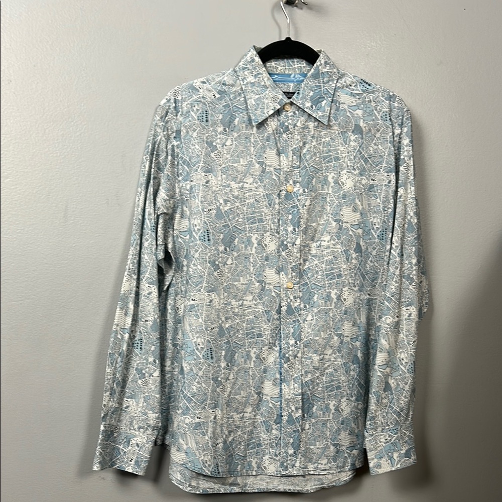 Robert Graham Cotton Blue White Men's Blue Patterned Shirt size M